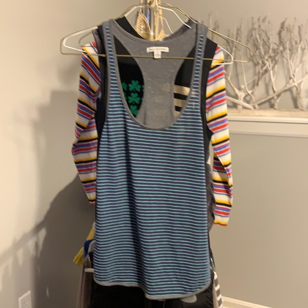 American Eagle blue/green stripe tank grey back S